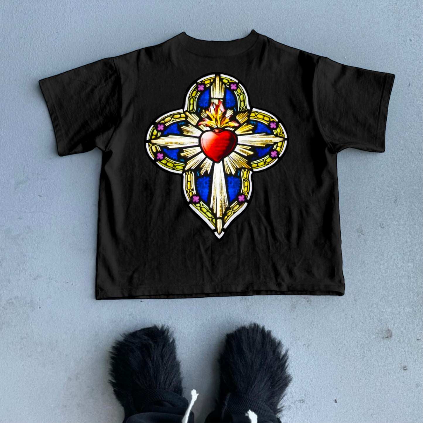 God-Saint Heart Stained Glass Window Cotton T-Shirt