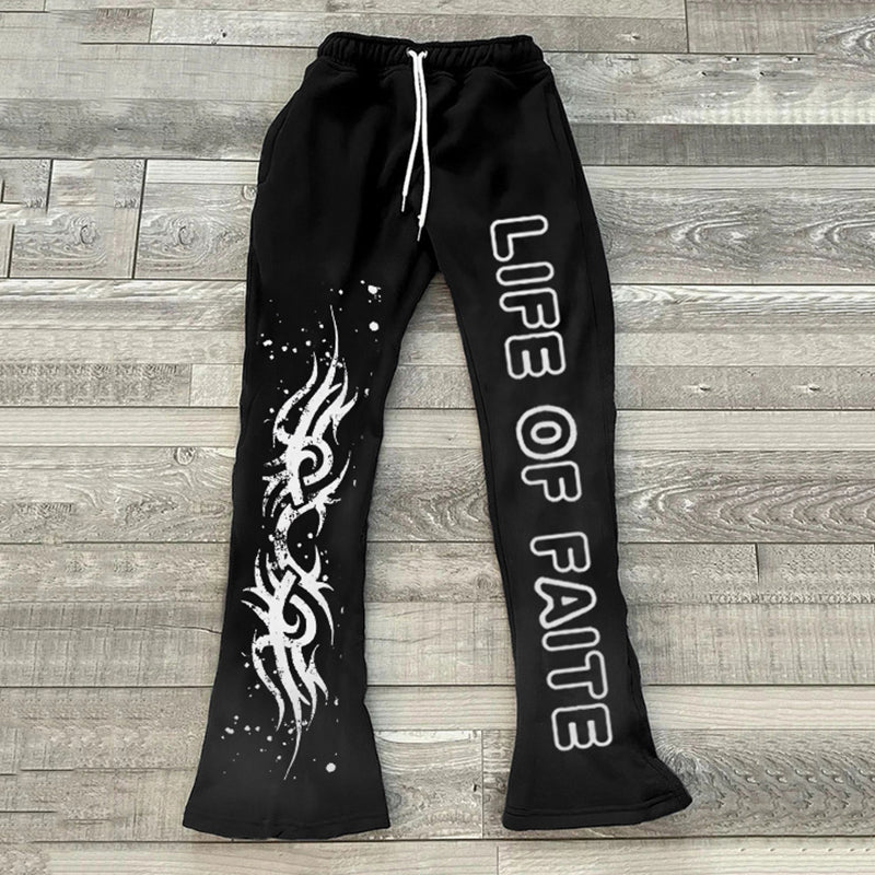 Artistic Vintage Life Of Faith Print Stylish Casual Flared Sweats Trousers