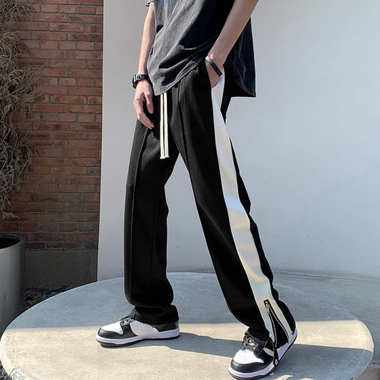 Men's Ins Trendy Patchwork Contrasting Color Zipper Slit Pants