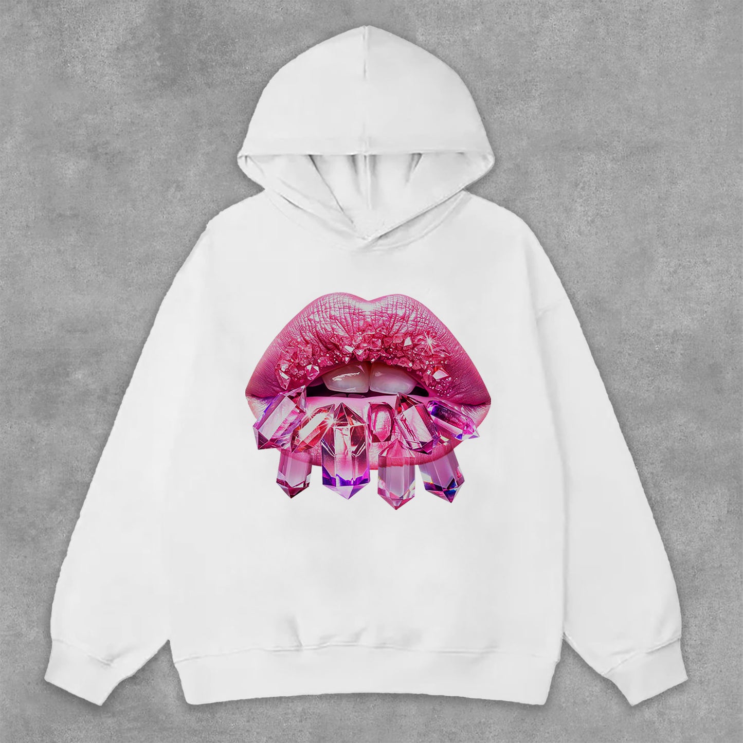 Diamond Lips Graphic Print Casual Side Pockets Hoodie