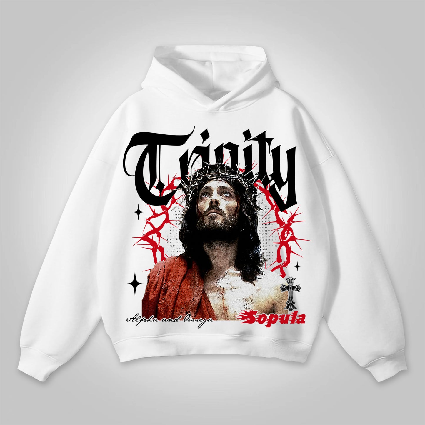 Vintage Thorn Jesus Graphic Cotton Hoodie