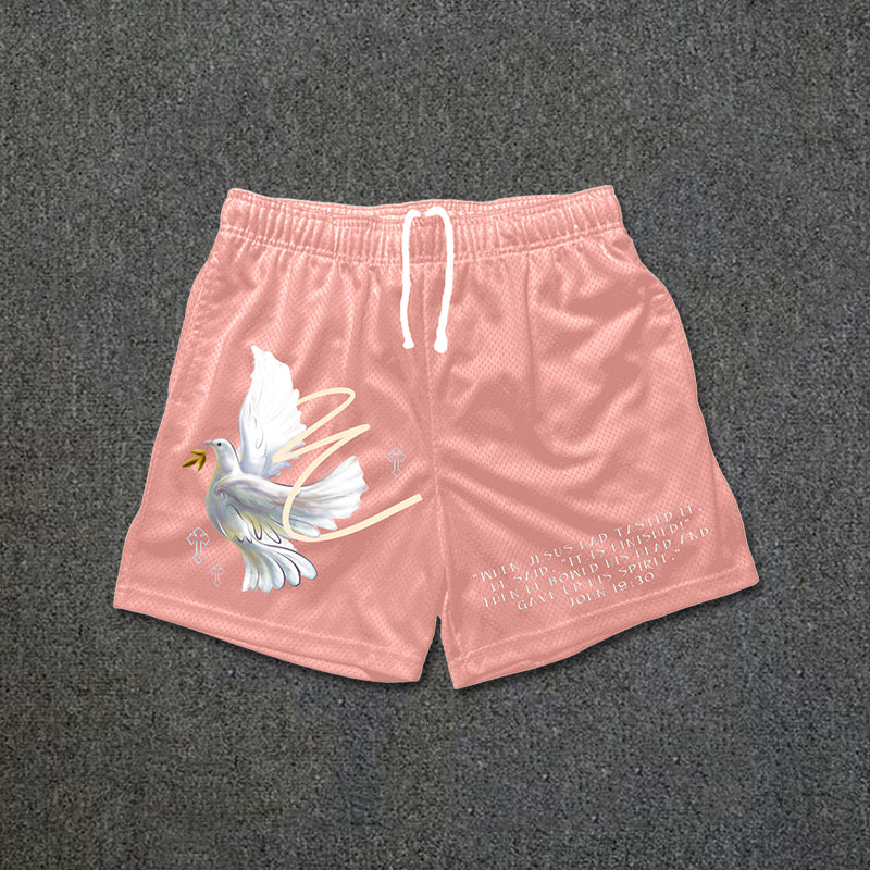 Dove Of Peace Print Mesh Shorts