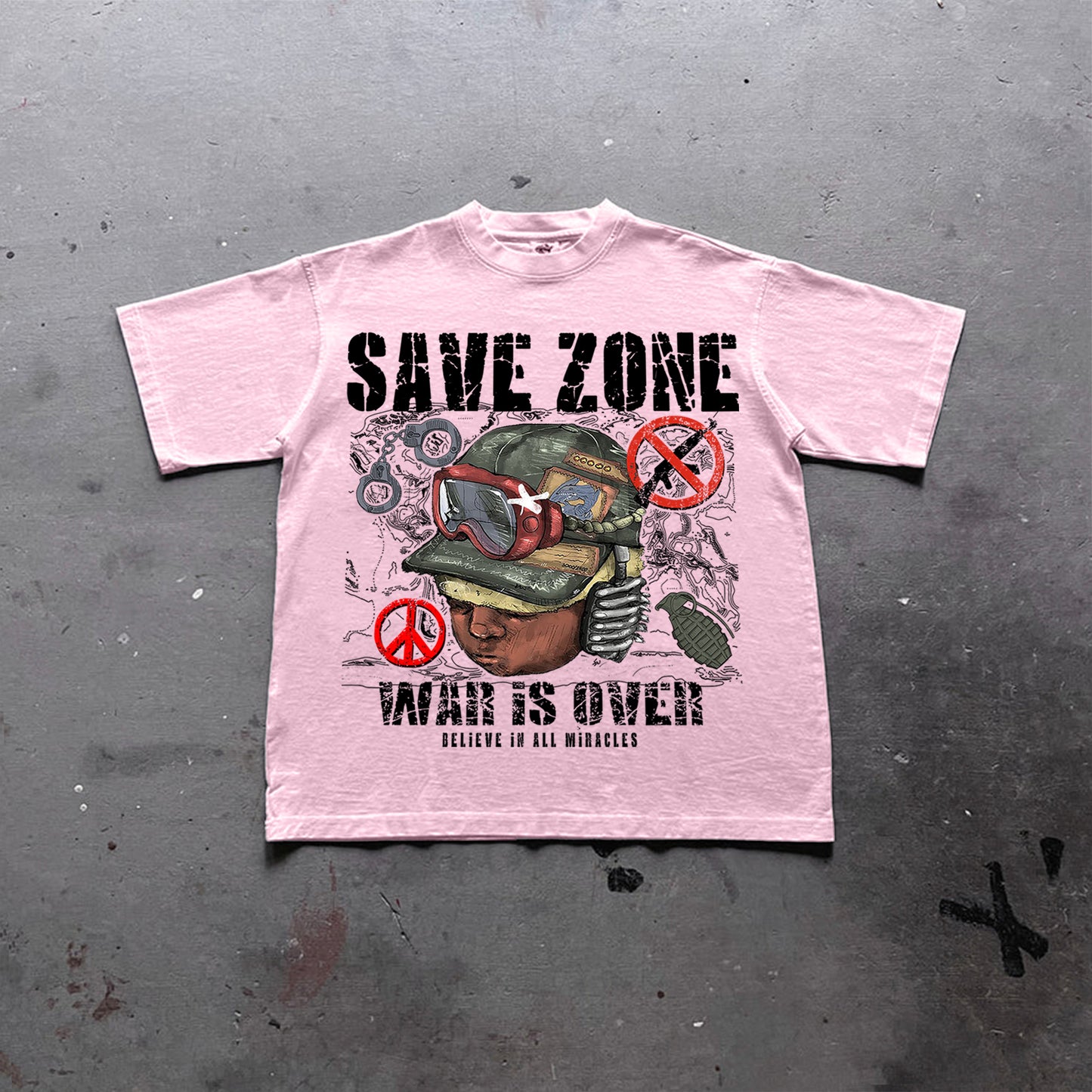 Vercoo War Is Over Flame Boy Graphic Print Cotton T-Shirt