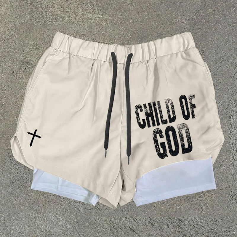 Vintage Child Of God Graphic Performance Double Layer Quick Dry Shorts