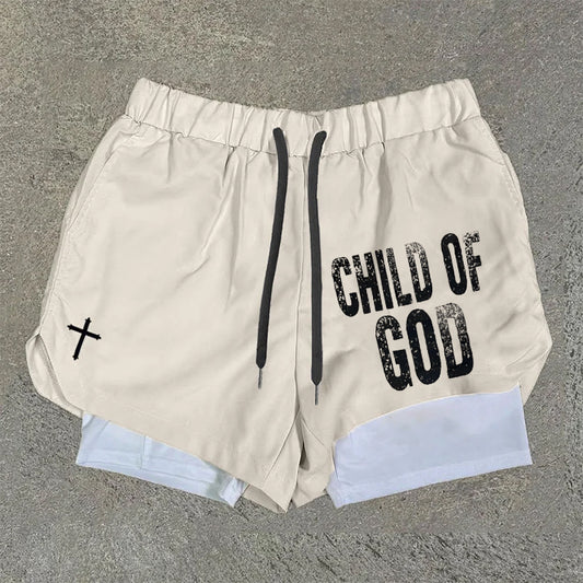 Vintage Child Of God Graphic Performance Double Layer Quick Dry Shorts