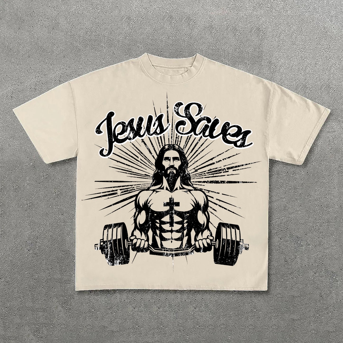 Jesus Saves Jesus Power Fitness Print Cotton T-Shirt