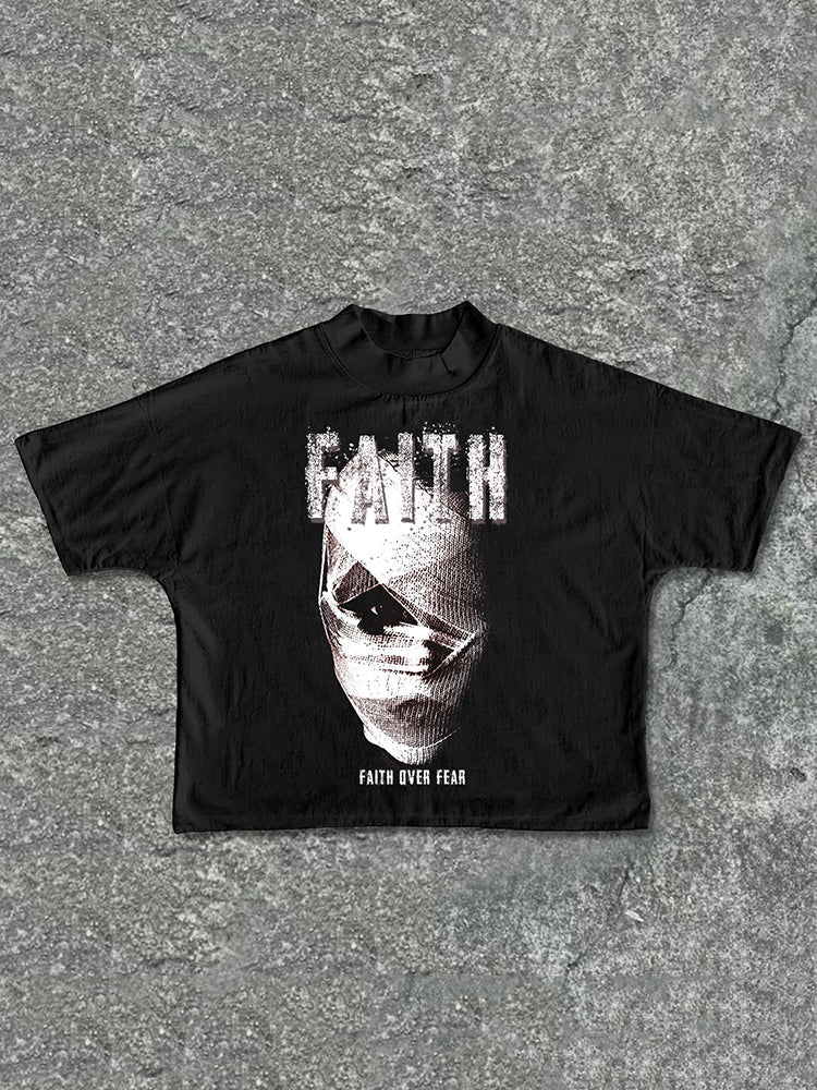 Vercoo Vintage Mummy Faith Over Fear Graphic Print Cropped T-Shirts