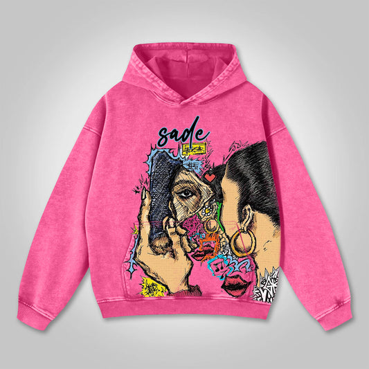 Vercoo Vintage Sade Adu Graphic Print Washed Hoodie