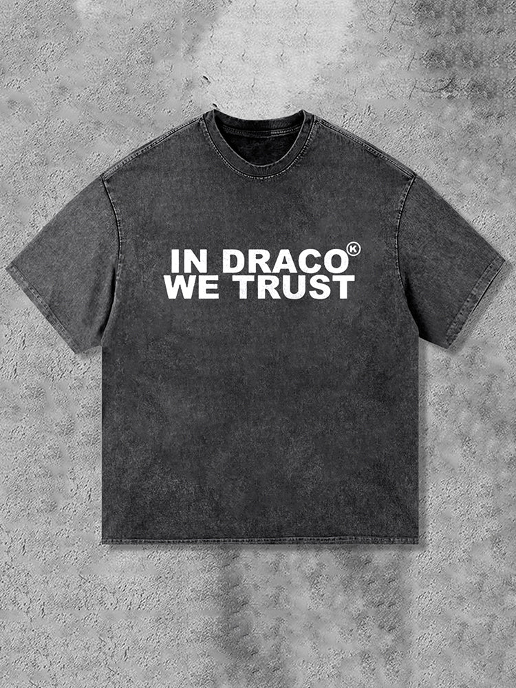 Vintage In Draco We Trust Graphic Acid Washed T-Shirt