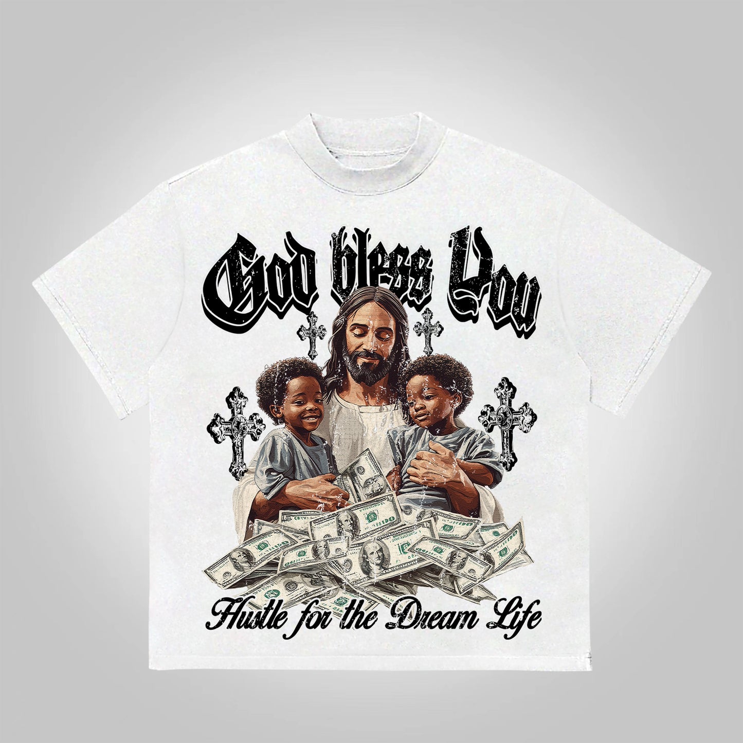 Vercoo Vintage Jesus Hugs Children Graphic Print Cotton T-Shirt