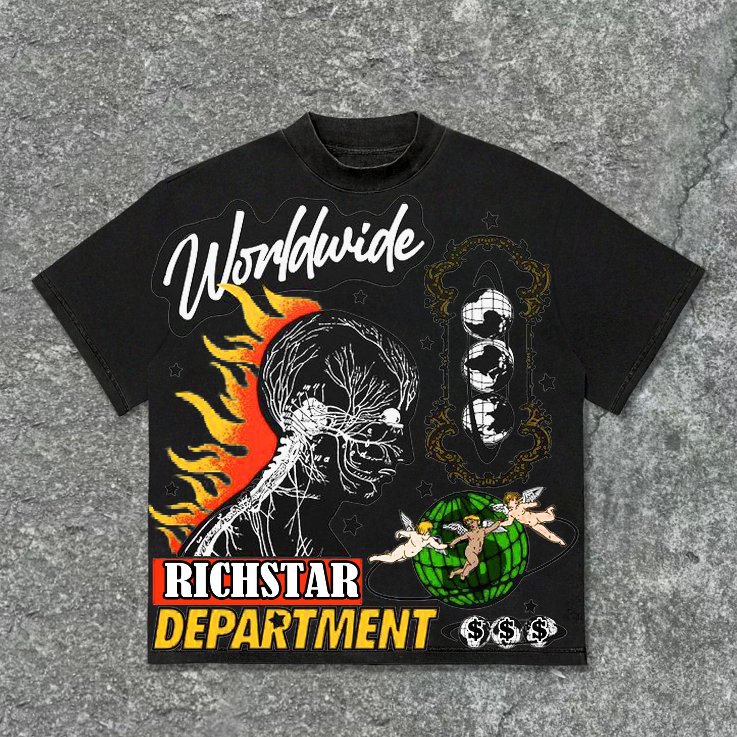 Vercoo Vintage Richstar Department Graphic Print Cotton T-Shirt