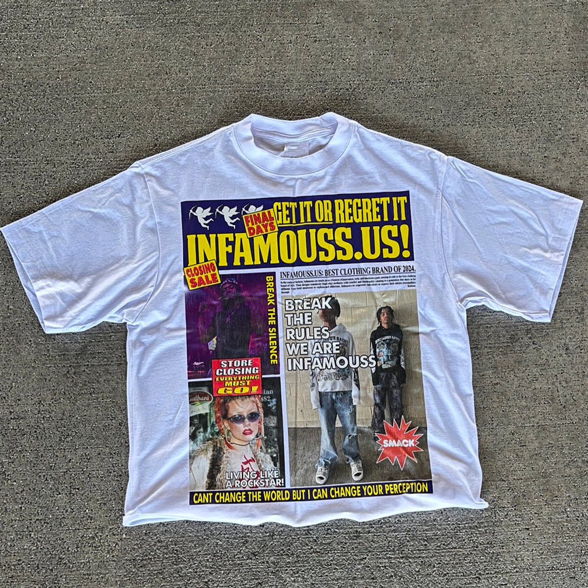 Vercoo Vintage We Are Infamous Graphic 100% Cotton T-Shirt Cropped Tees