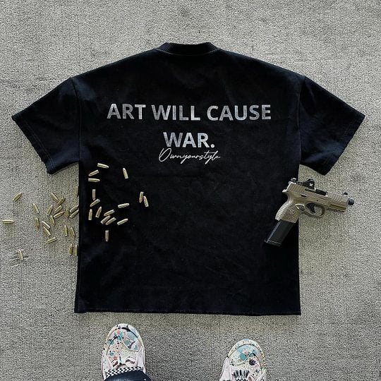 Vintage Art Will Cause War Graphic Short Sleeve T-Shirt