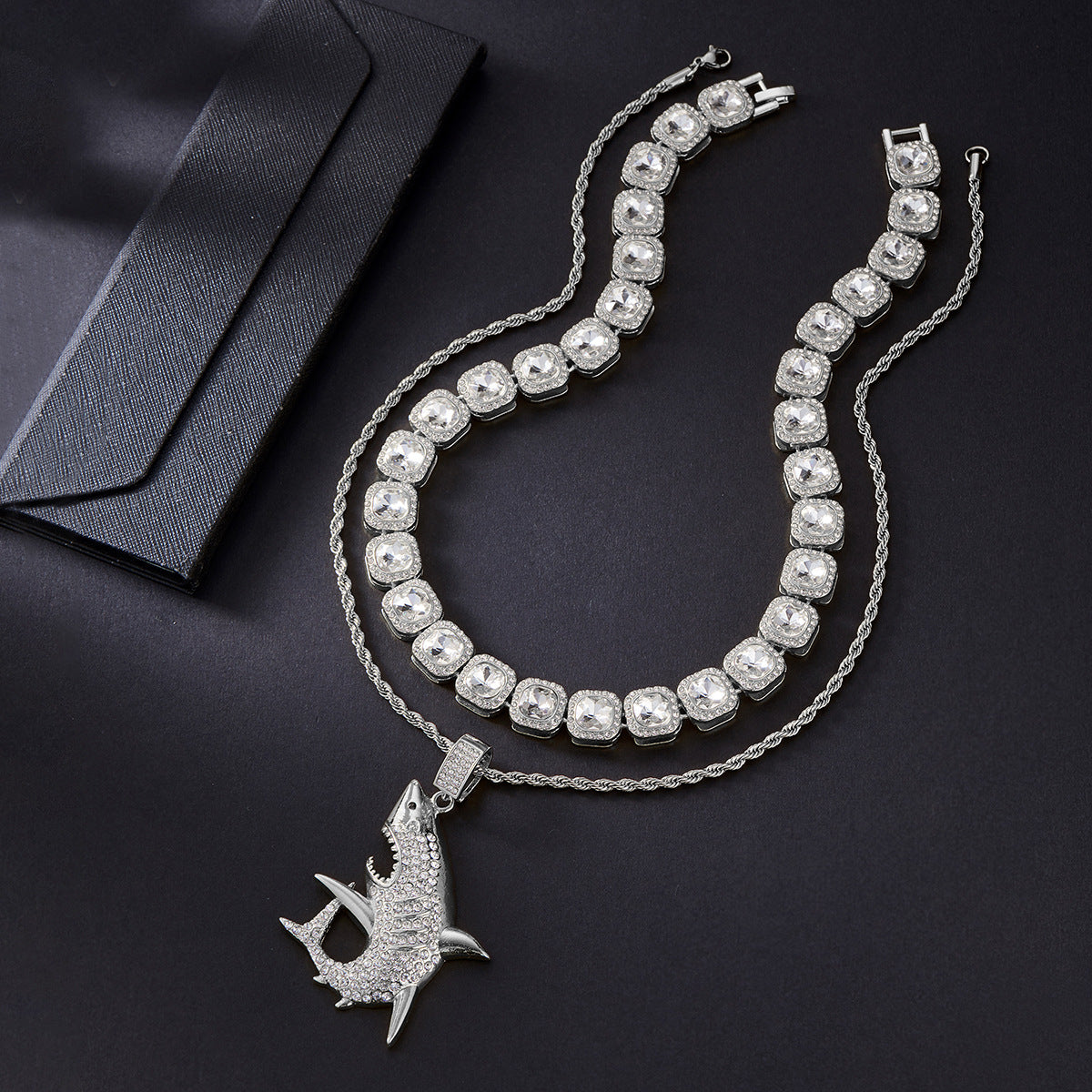 Hip Hop Punk Shark Diamond Rock Candy Necklace