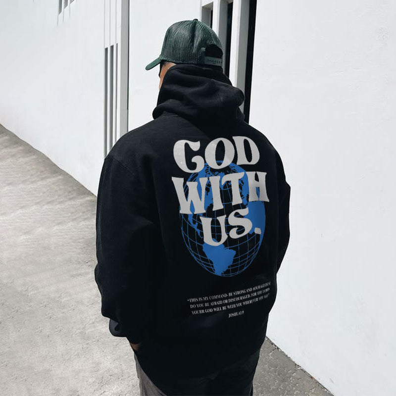 God With Us Graphic Print Pullover Hoodie