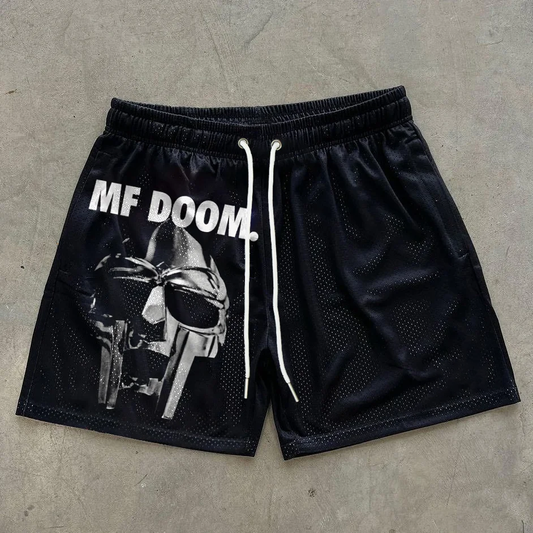 Vercoo Vintage The Illest Villain Mf Doom Graphic Drawstring Mesh Shorts