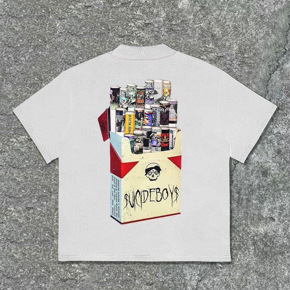 Vintage Cigarette Album Graphics Print Cotton T-Shirt