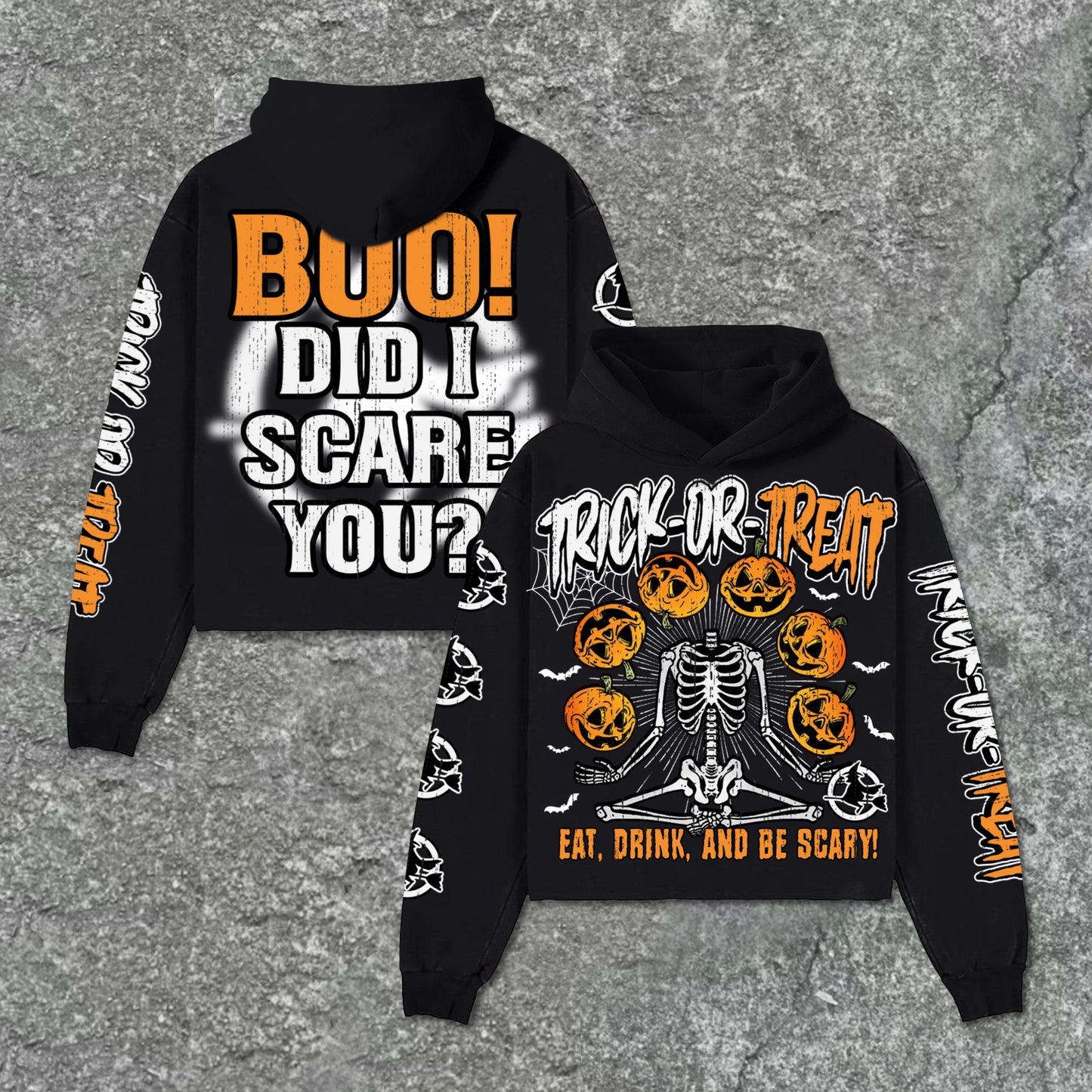 Halloween Pumpkin Skull Trick Or Treat Make Old Retro Graphics Pocketless Hoodie