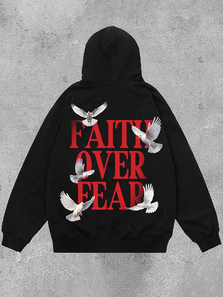 Casual Long Sleeve Faith Over Fear Print Side Pockets Hoodie