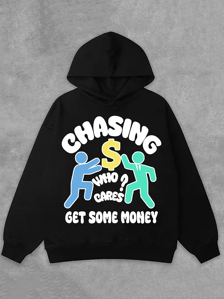 Men's Chasing Money Graphic Print Pockets Hoodie