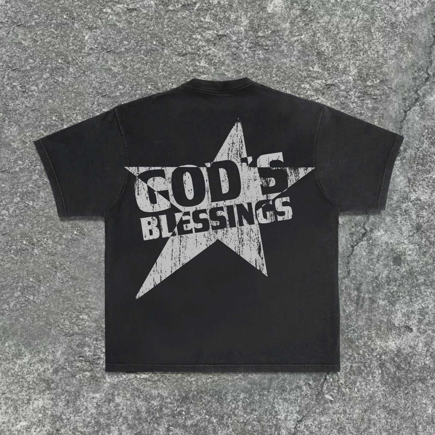 Men's God S Blessings Alphabet Slogan Print Acid Washed T-Shirt