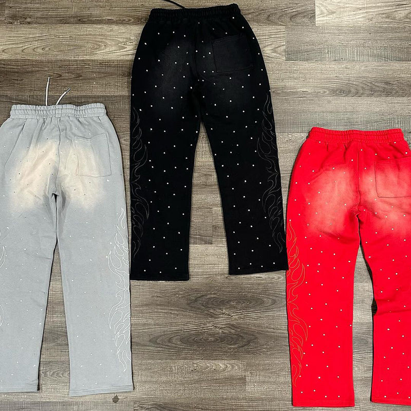 Vintage Polka Dots Fire Painted Flared Sweatpants