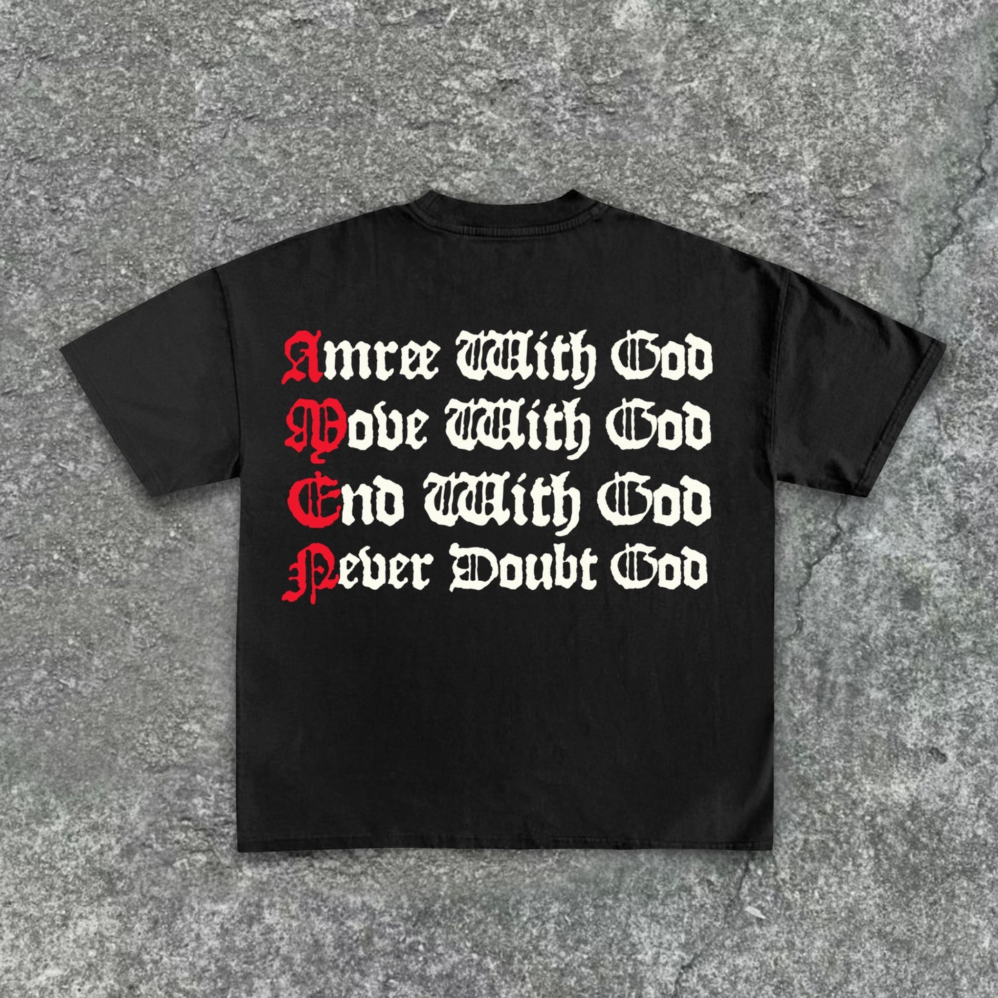 God Amen Alphabet Print Cotton T-Shirt