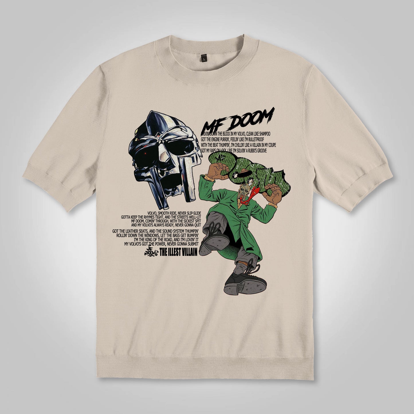 Vercoo Vintage The Illest Villain Mf Doom Graphic Print Cotton Knitted T-Shirt