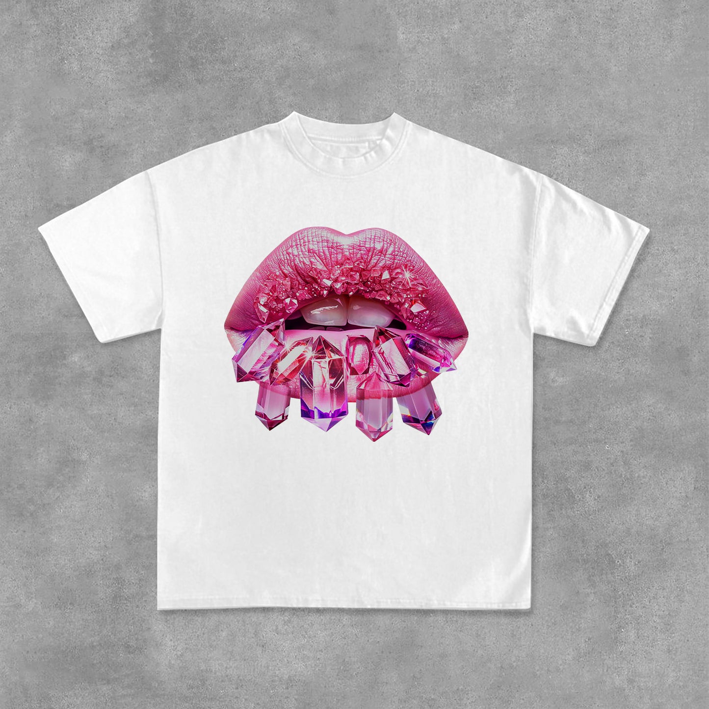 Diamond Lips Graphic Print Casual Cotton T-Shirt