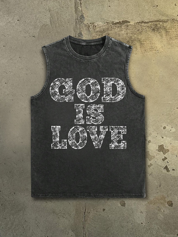 Vintage God Is Love - Draft Font Print Vintage Wash Sleeveless Tank Top