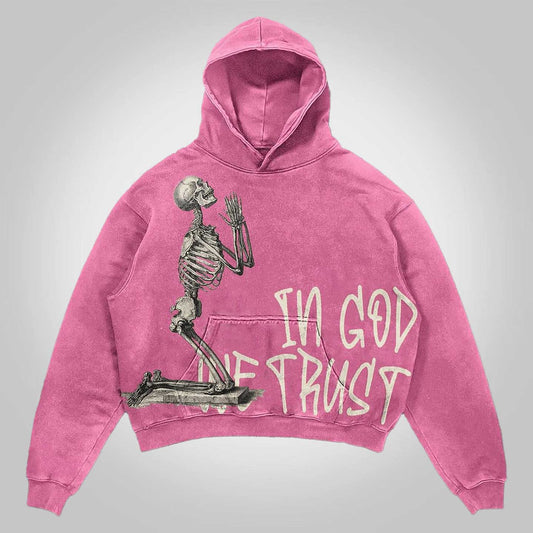 In God We Trust Graphic Print Pink Pullover Hoodie