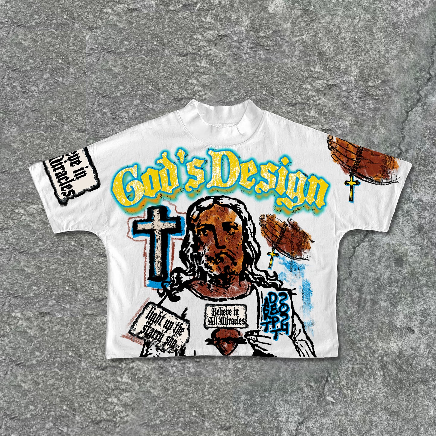 Vercoo Vintage Jesus Graffiti Graphic God Design Print Cropped T-Shirts