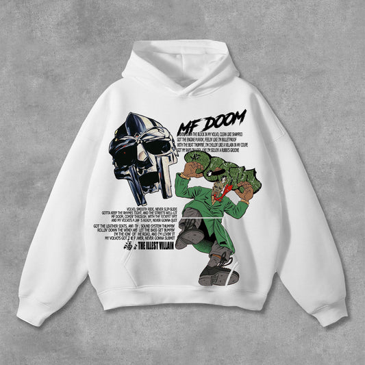 Vercoo Vintage The Illest Villain Mf Doom Graphic Print Pocket Hoodie