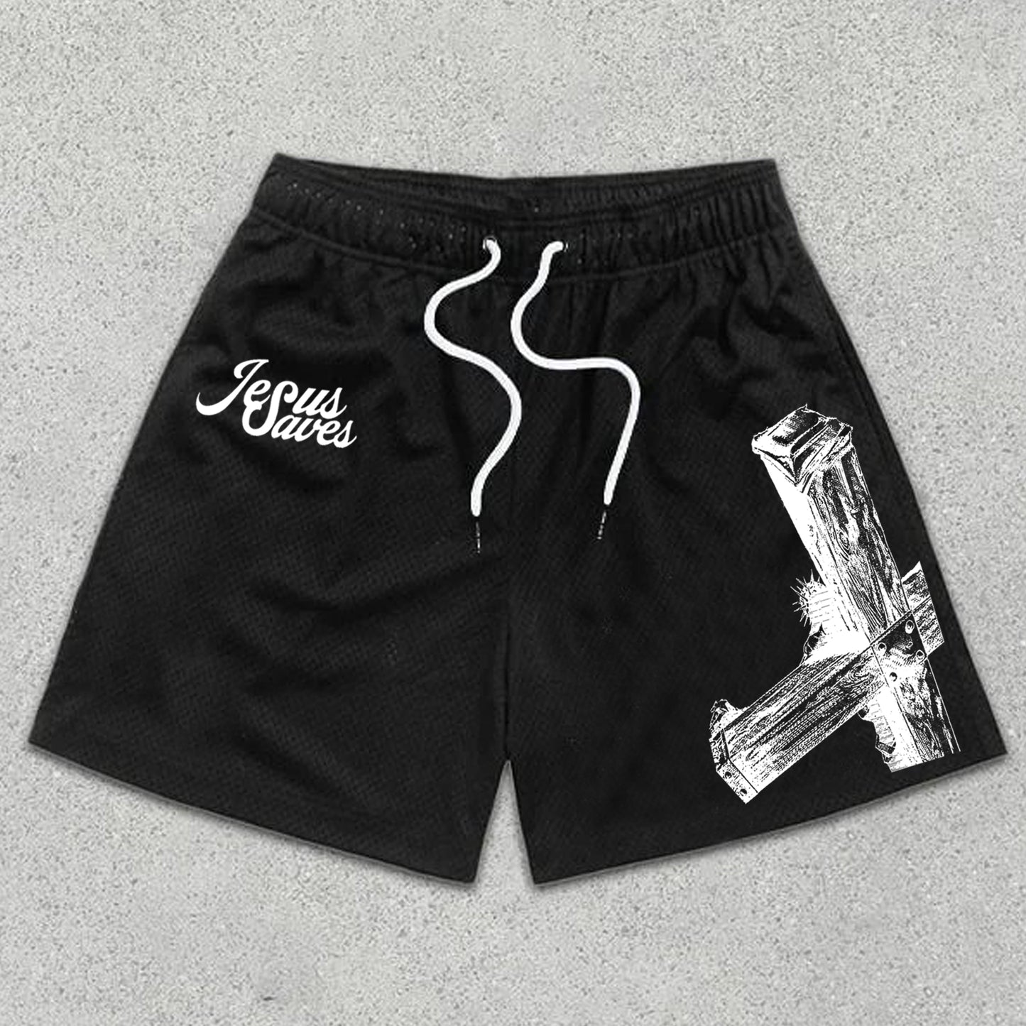 Men's Casual Jesus Saves Graphic Print Mesh Shorts