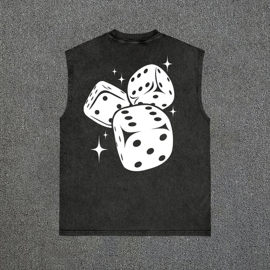 Fun Dice Print Vintage Wash Sleeveless Tank Top