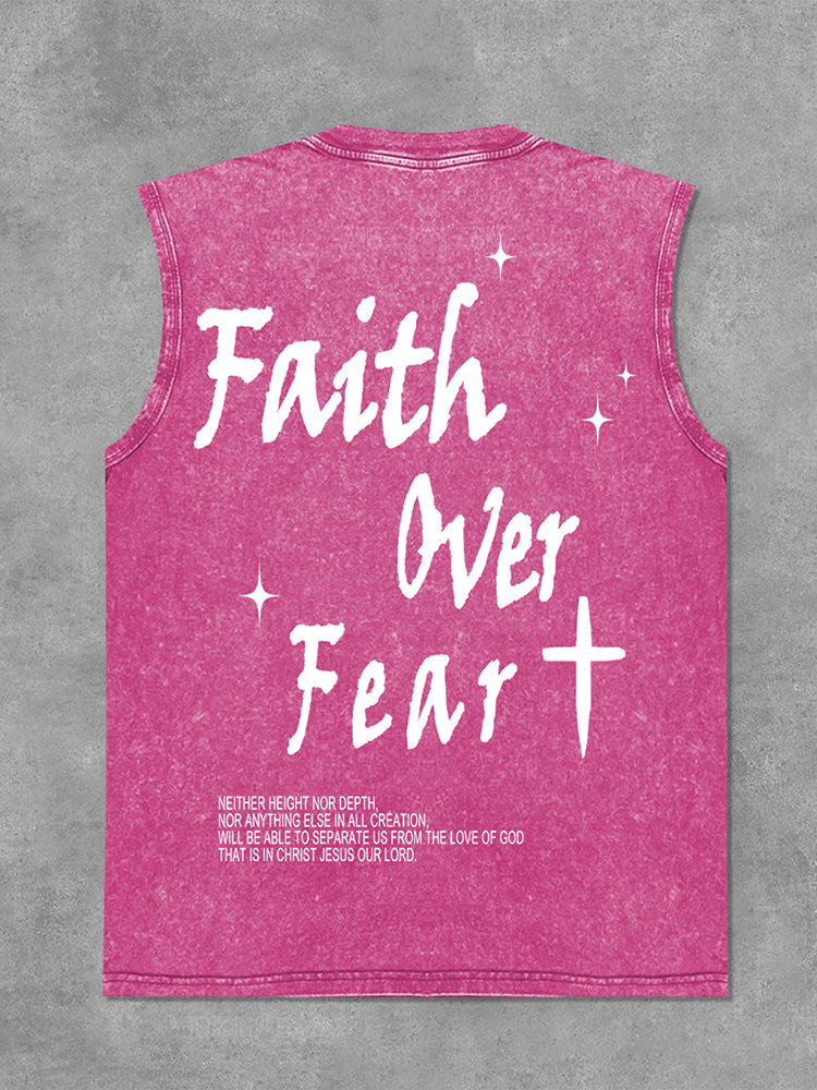 Faith Over Fear Bible Graphic Print Acid Washed Sleeveless Tank Top