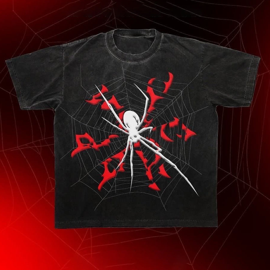 Vercoo Y2k Fashion Spider Graphic Print Cotton T-Shirt