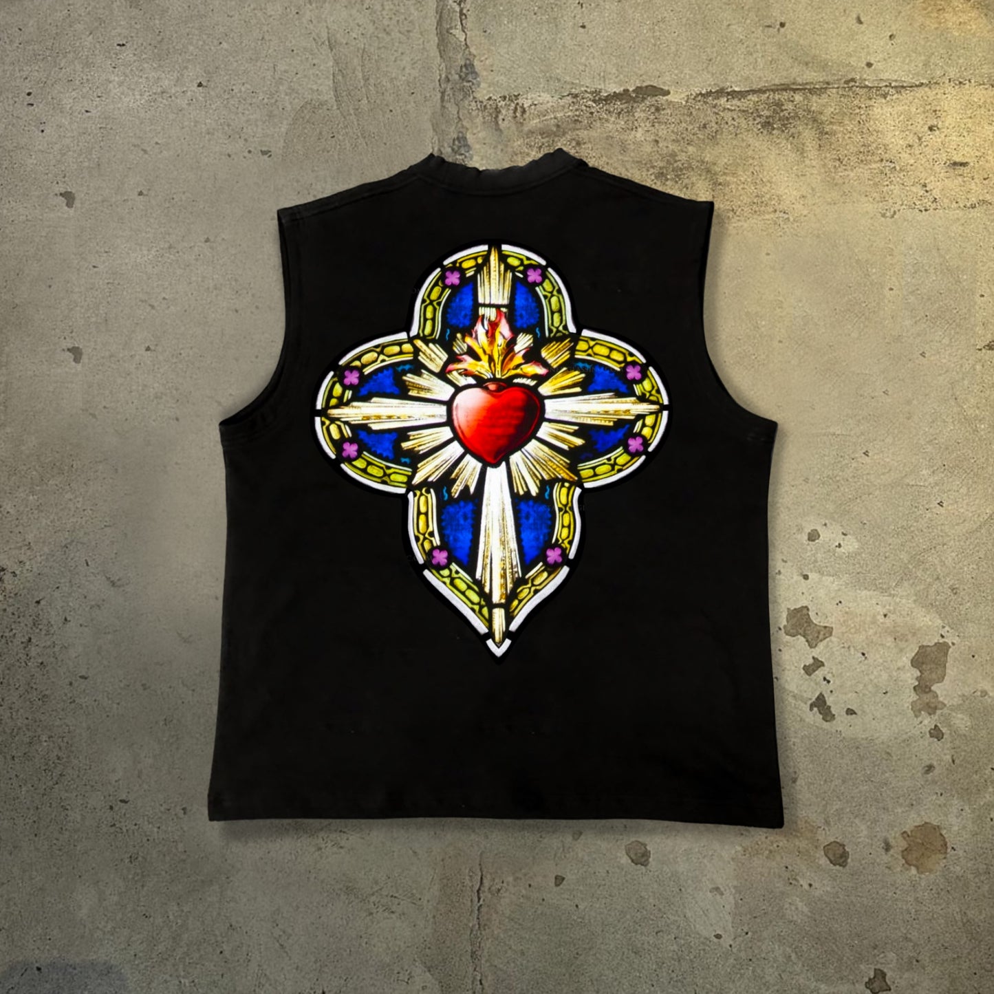 Men's God-Saint Heart Stained Glass Window Print Cotton Tank Top