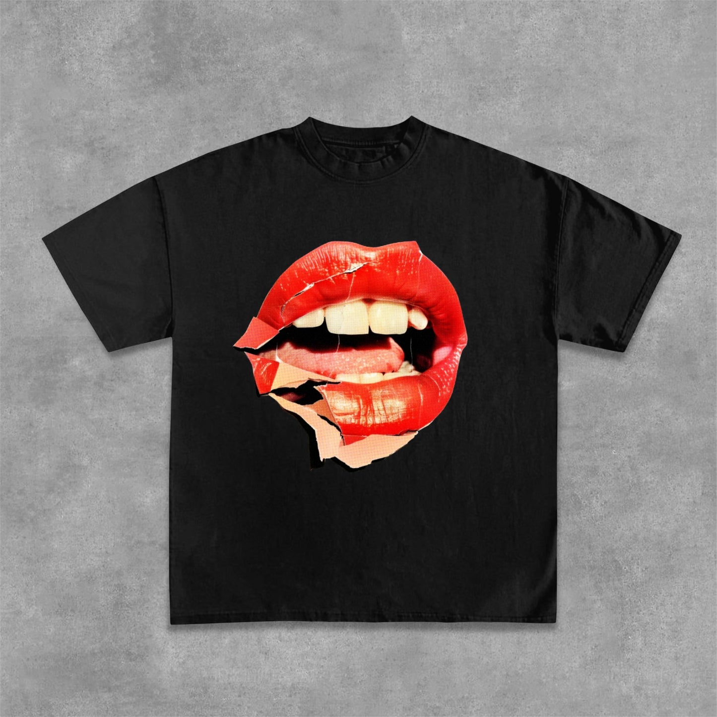 Collage Red Lip Graphic Design Cotton T-Shirt