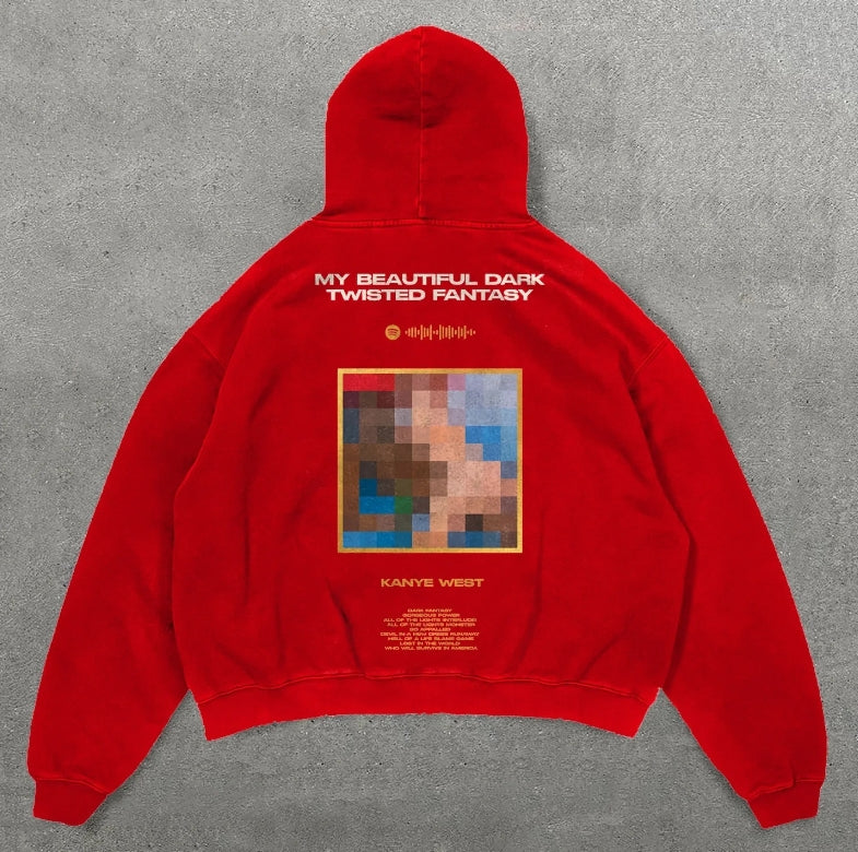 Vercoo Vintage My Beautiful Dark Twisted Fantasy Graphic Pocket Hoodie