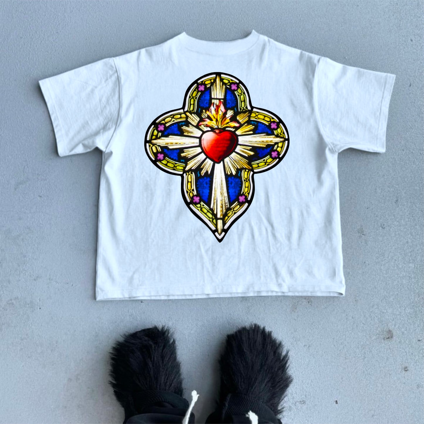 God-Saint Heart Stained Glass Window Cotton T-Shirt