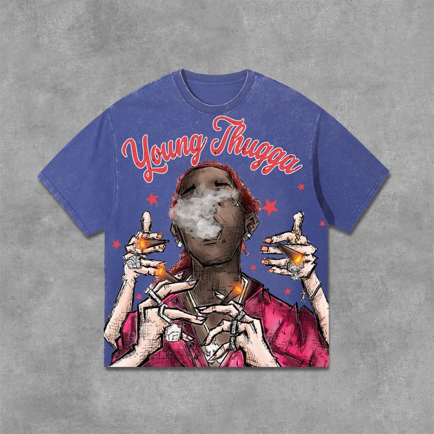 Young Thugga-Luh Lattt Graphics Print Acid Washed T-Shirt