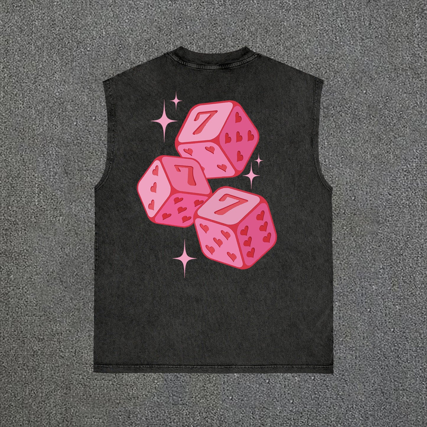 Pink 777 Fun Dice Print Vintage Wash Vintage Sleeveless Tank Top