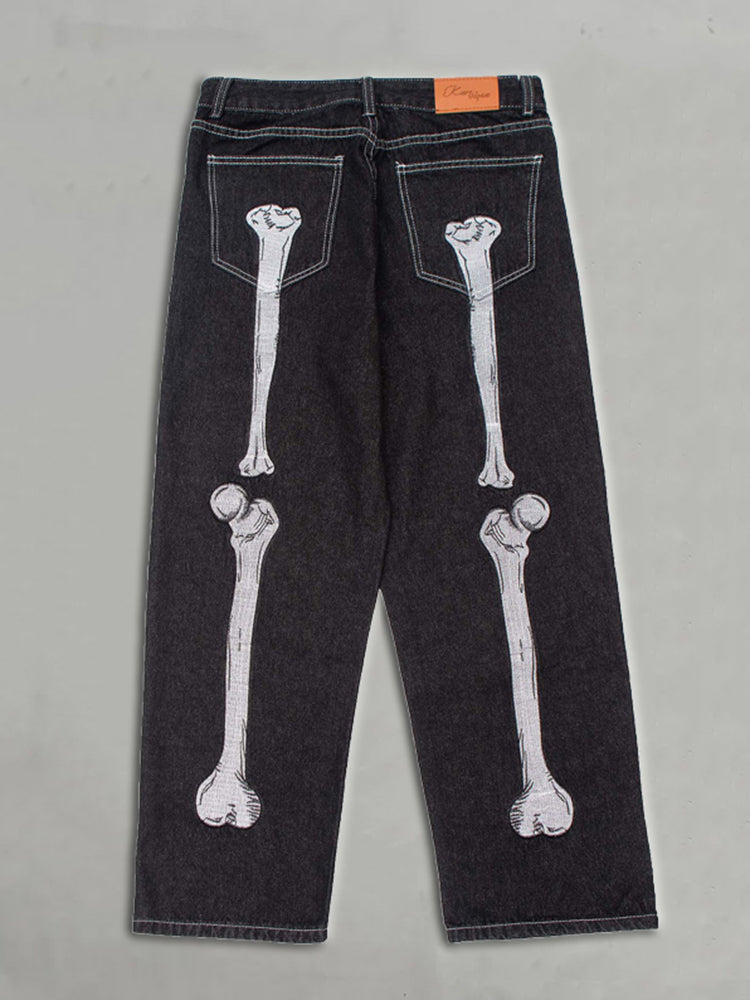 Men's Vintage Skull Graphic Loose Fit Jeans