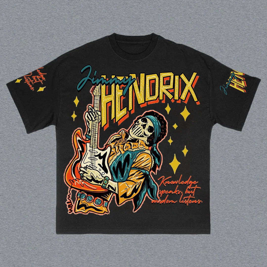 Hendrix Fashion Guitarist Graphic Cotton T-Shirt