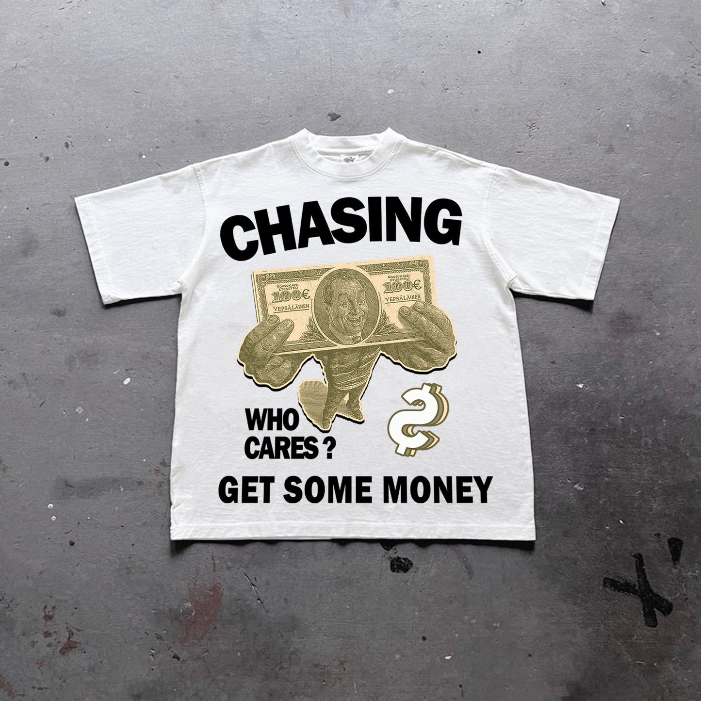 Vintage Chasing Money Graphic Print Cotton T-Shirt