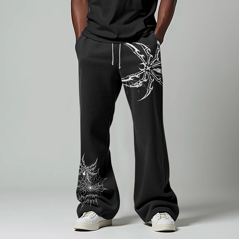 Vercoo Vintage Spider Print Graphic Flared Sweats Trousers