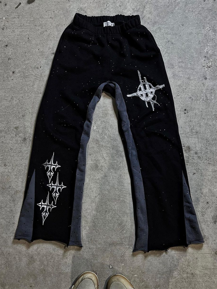 Black Rhinestone Faith Cross Graphic Flared Sweatpants