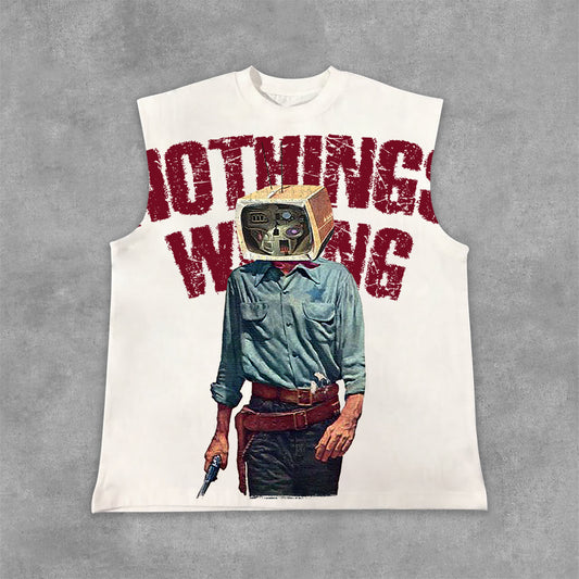 Vercoo Vintage Nothing Wrong Graphic Print Cotton Tank Top