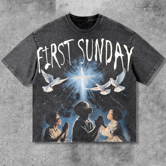 Vintage First Sunday Peace Dove Faith Graphic Acid Washed T-Shirt